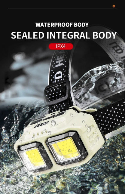 COB LED Powerful Headlamp USB Rechargeable Head Torch USB Rechargeable Waterproof Outdoor Camping Fishing Hunting Search Lantern