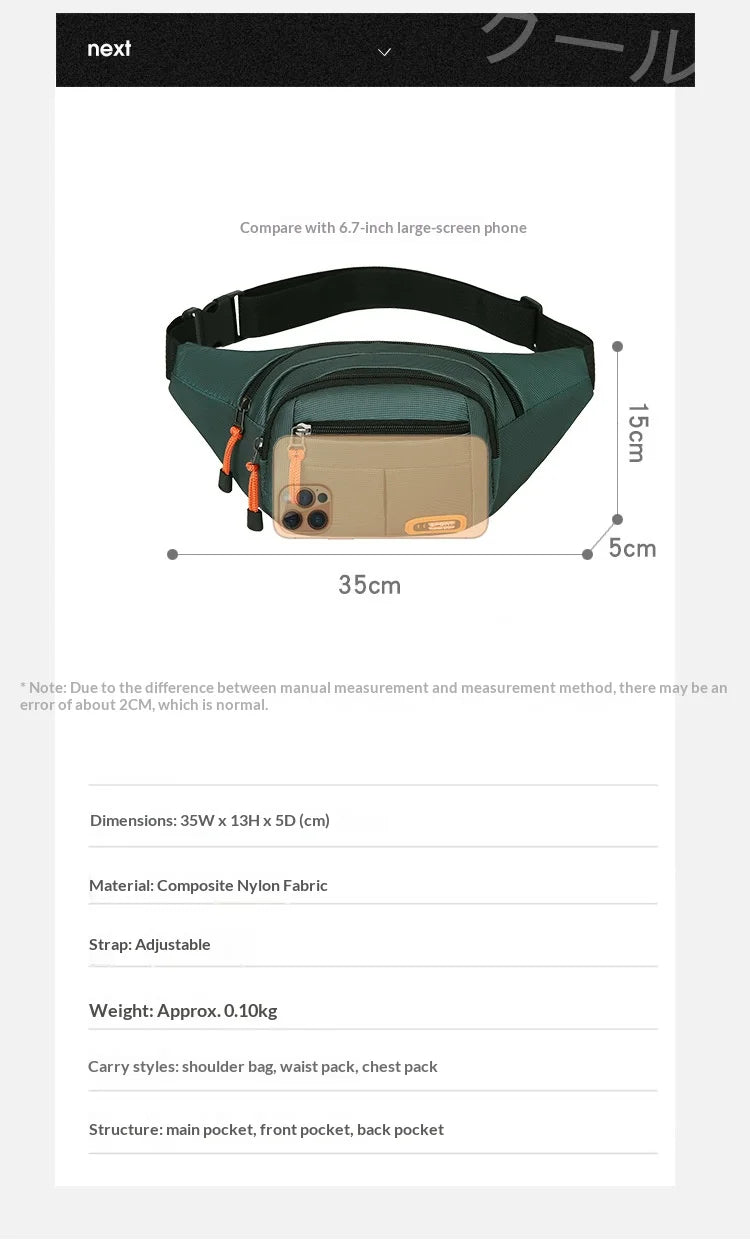 Homefish Unisex Waist Bag Multifunctional Large Capacity Splash Resistant Wear Resistant Worksite Outdoor Fanny Pack