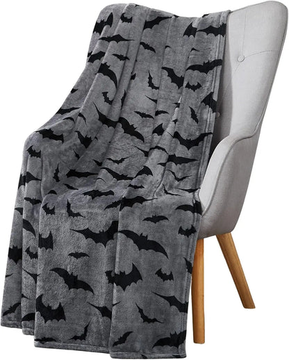 1PC Gifts Blanket Black Bats Printed Flannel Blanket Perfect for Sofa Office Bed Travel Sleep Read Relax Camping Four Season Use
