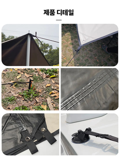 SUV Car Side Awning Tarp Black Coating Waterproof UV Protection Suction Cup Shelter Tent Camping Touring Outdoor Shade Manta Ray