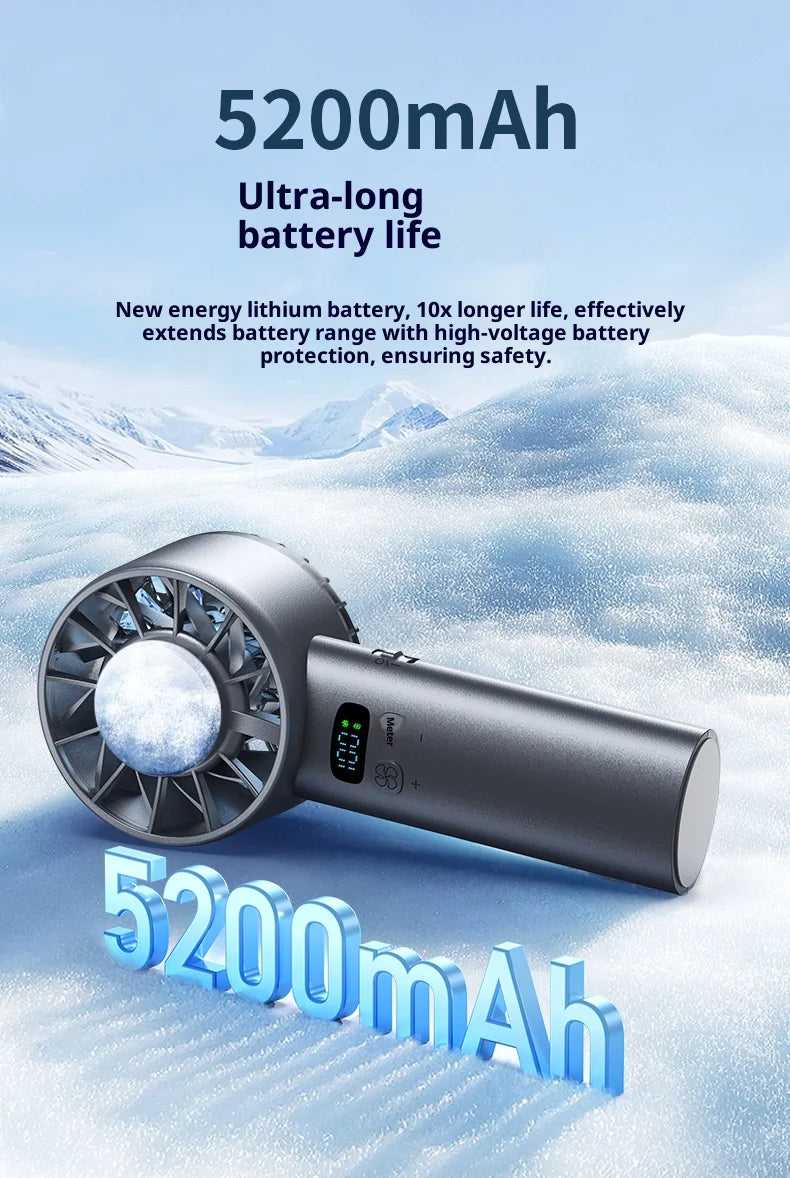 HOMEFISH Ice Compress High-Speed Cooling Fan Handheld Fans USB Rechargeable Portable LED Digital Display Travel Camping Outdoor