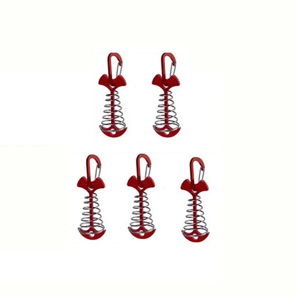 5pcs Fish Bone Shaped Tent Pegs with Rope Buckles Camping Deck Floor Nails Spring Design Outdoor Adventure Essential Accessories