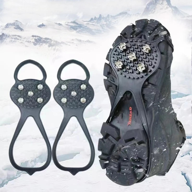 Outdoor Ice Cleats Anti Slip Shoe Covers Steel Studs Crampons for Walking on Snow and Icy Roads Winter Climbing Hiking Gear