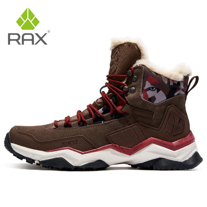 RAX Hiking Boots Men Waterproof Winter Snow Boots Fur lining Lightweight Trekking Shoes Warm Outdoor Sneakers Mountain Boots Men