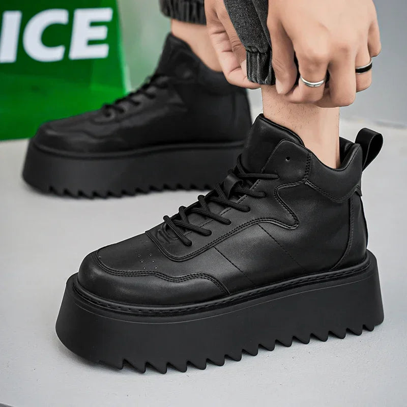 2025 Men’s High Top Sneakers – Leather Platform Casual Shoes | Outdoor Breathable Running & Fashion Trainers