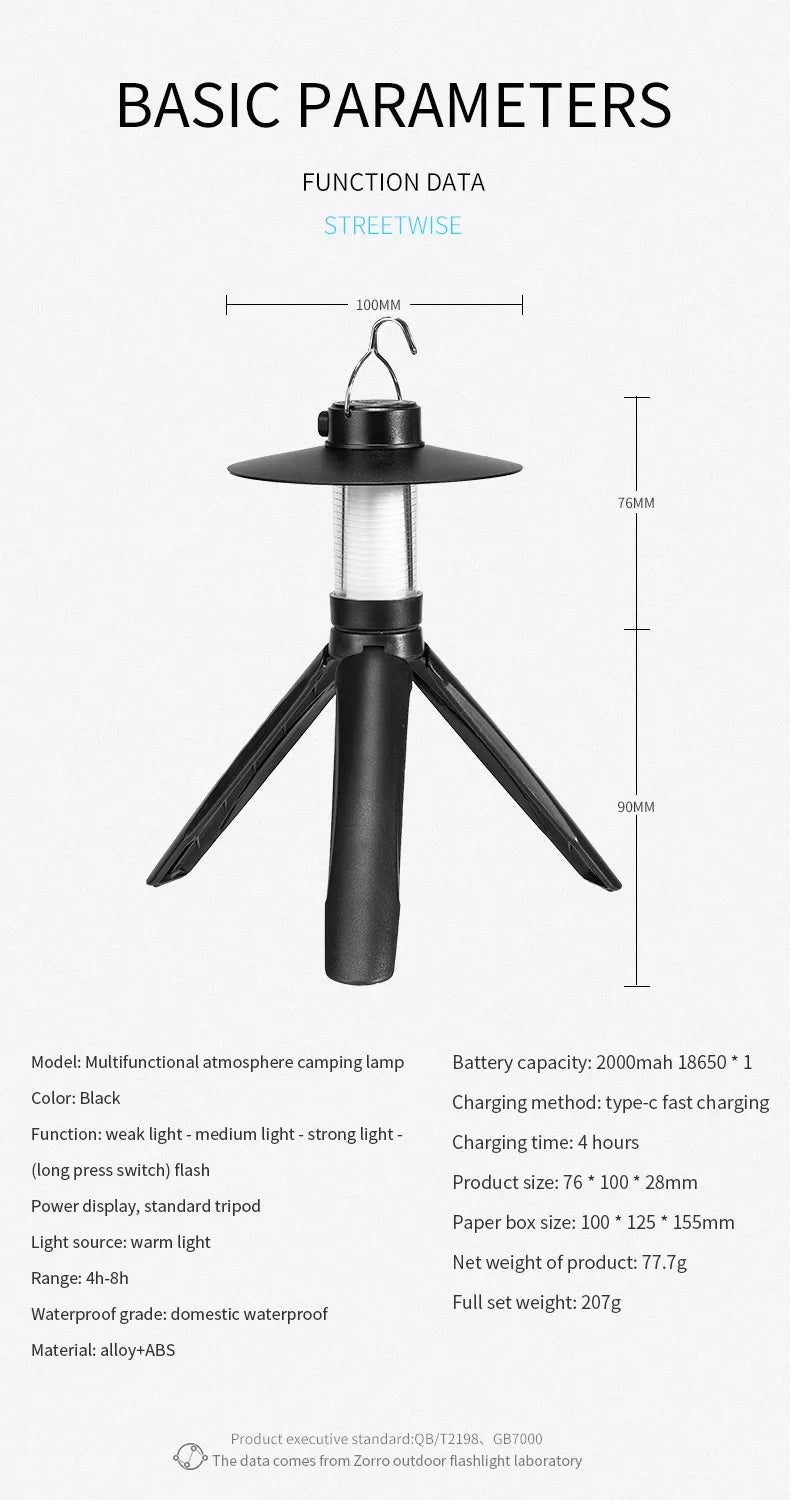 LED Camping Tent Lights Magnet Emergency Light Type-c Charging Camping Lantern Dimmable Hanging Lights for Outdoor Travel