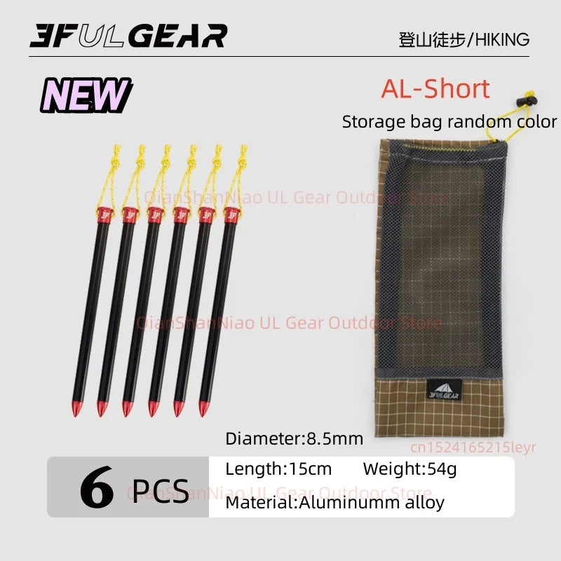 3F UL Gear 15.5cm/20cm Outdoor Ultralight Aluminum Alloy Stakes Camping Carbon Fiber Guy Line Canopy Rope Nails Tent Accessories