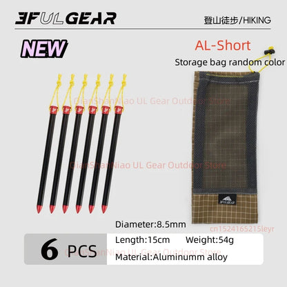 3F UL Gear 15.5cm/20cm Outdoor Ultralight Aluminum Alloy Stakes Camping Carbon Fiber Guy Line Canopy Rope Nails Tent Accessories