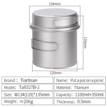 Tiartisan Titanium Folding Handle Camping Pot Frying Pan Set  Lightweight Portable Cookware Equipment For Outdoor Hiking Picnic
