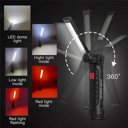 COB LED Folding Flashlight Portable Magnetic Work Light Lantern USB Rechargeable Emergency Repair Camping Torch Lamp With Hook