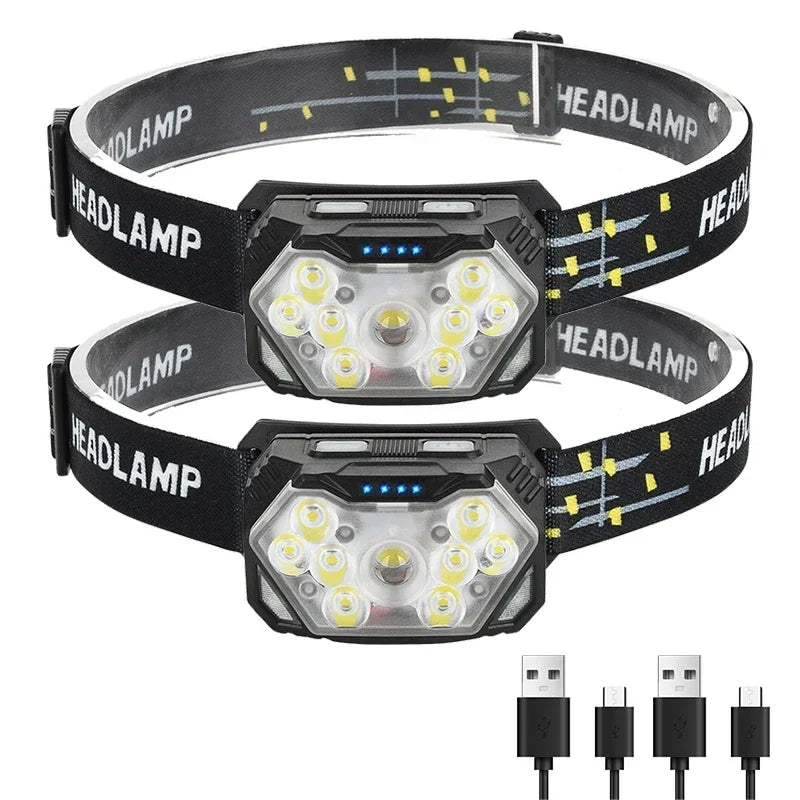 9 Led Strong Light Headlamp USB Rechageable Motion Sensor Headlight Portable Fishing Camping Outdoor Head Lamp 1200mah