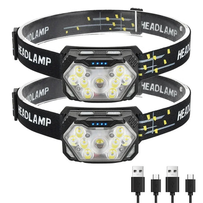 9 Led Strong Light Headlamp USB Rechageable Motion Sensor Headlight Portable Fishing Camping Outdoor Head Lamp 1200mah
