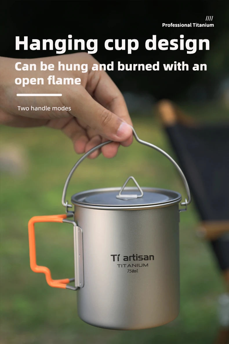 Tiartisan Outdoor Camping Pure Titanium Mug with Collapsible Handle Ultralight Portable Tea Cup Coffee Mug Drinkware