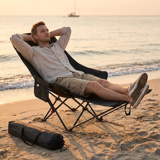 300-Pound Heavy-Duty Foldable Beach Chair with Adjustable Height and Crossed Backrest - Portable Outdoor Chair for Camping, Fish