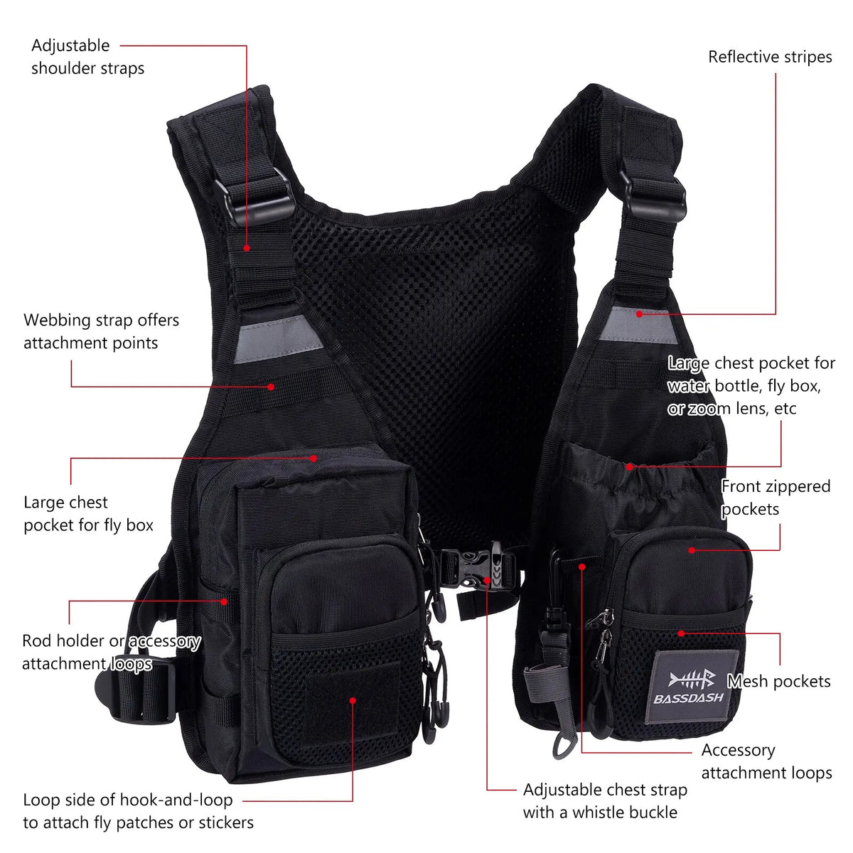 Bassdash FV08 Ultralight Fly Fishing Vest Pack