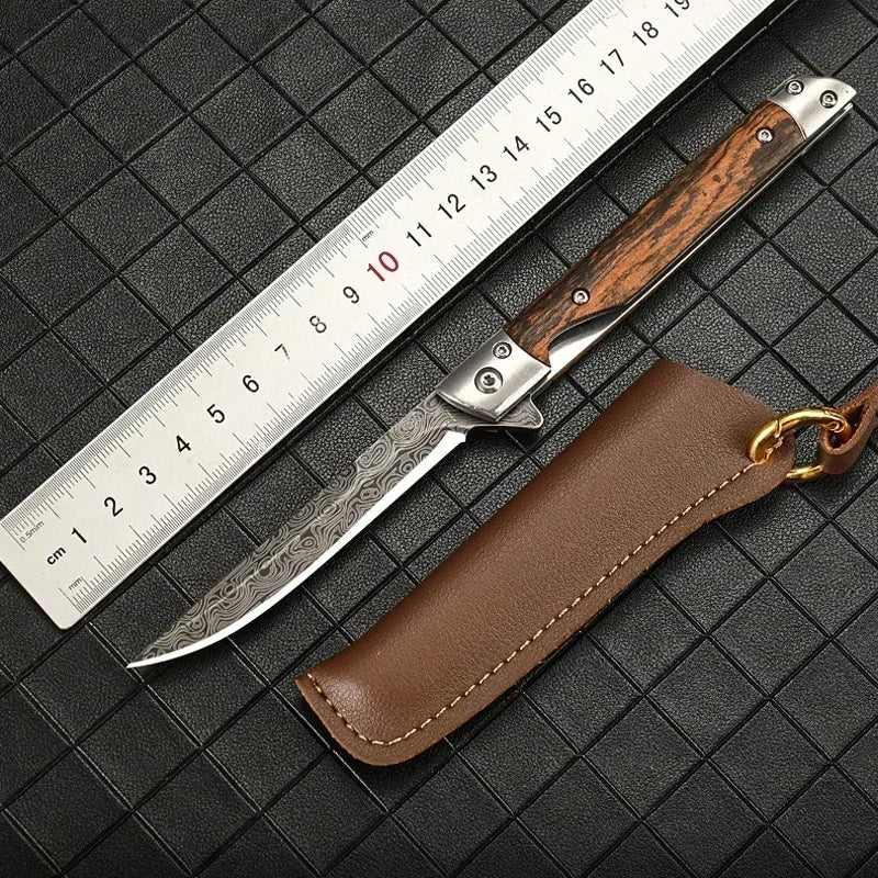 Mini Damascus Pattern Folding Pen Knife Outdoor Knife Pocket Knife Slim Blade Comfortable Grip Sharp Blade Gadgets