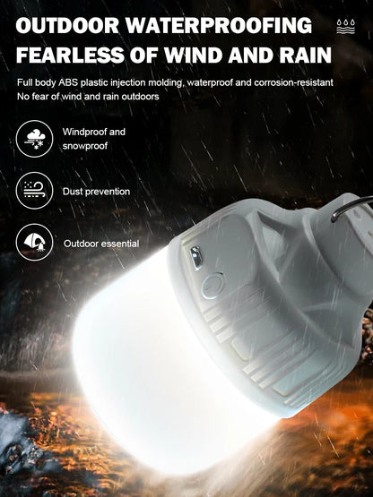Outdoor USB Rechargeable LED Lamp Bulbs Super Bright Emergency Light with Hook Portable Camping Fishing Lantern Night Lights