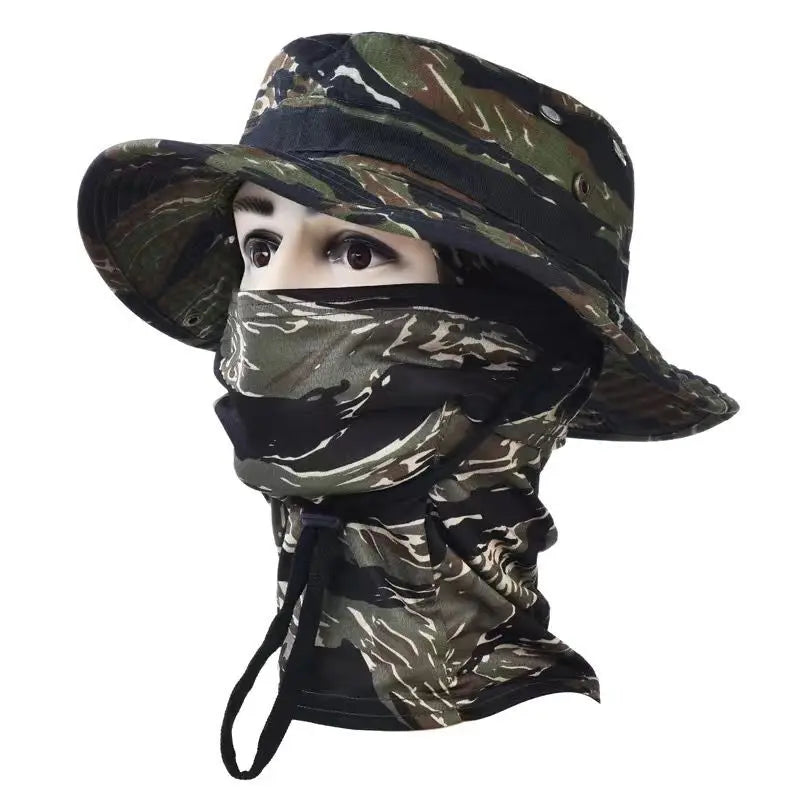 Women Men Hiking Fishing Boonie Hat Outdoor Sport Sun UV Protection Neck Face Camouflage Adjustable Bucket Caps and Mask