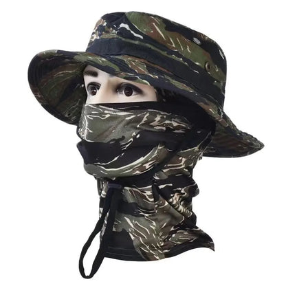 Women Men Hiking Fishing Boonie Hat Outdoor Sport Sun UV Protection Neck Face Camouflage Adjustable Bucket Caps and Mask