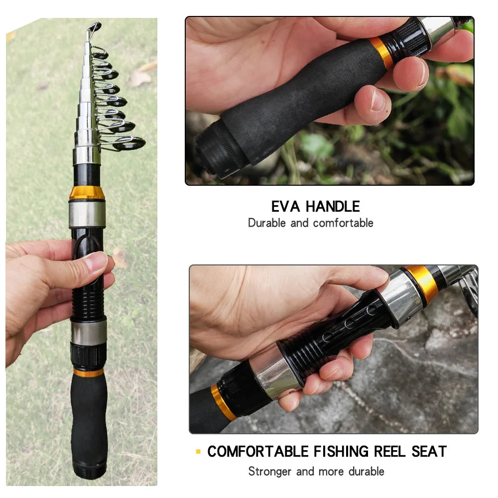 JOSBY Telescopic Fishing Rod Spinning Fly Carp Feeder Fiber Pesca 2.3M 2.1M 1.5M Mini Travel Rod Reel Seat Portable Ultra Short