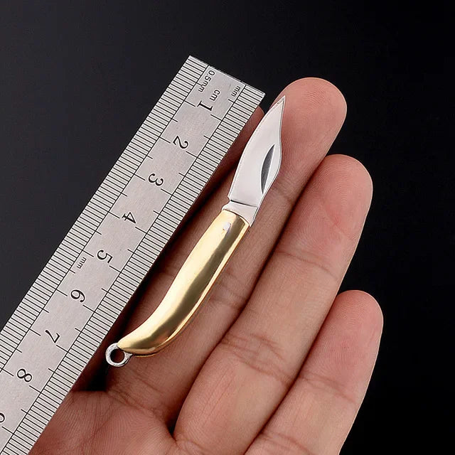 5cm Acrylic Mini Folding Knife Pendant Brass Wood Keychains Sharp Small Blade Portable Hanging Outdoor Camping Unboxing Knife