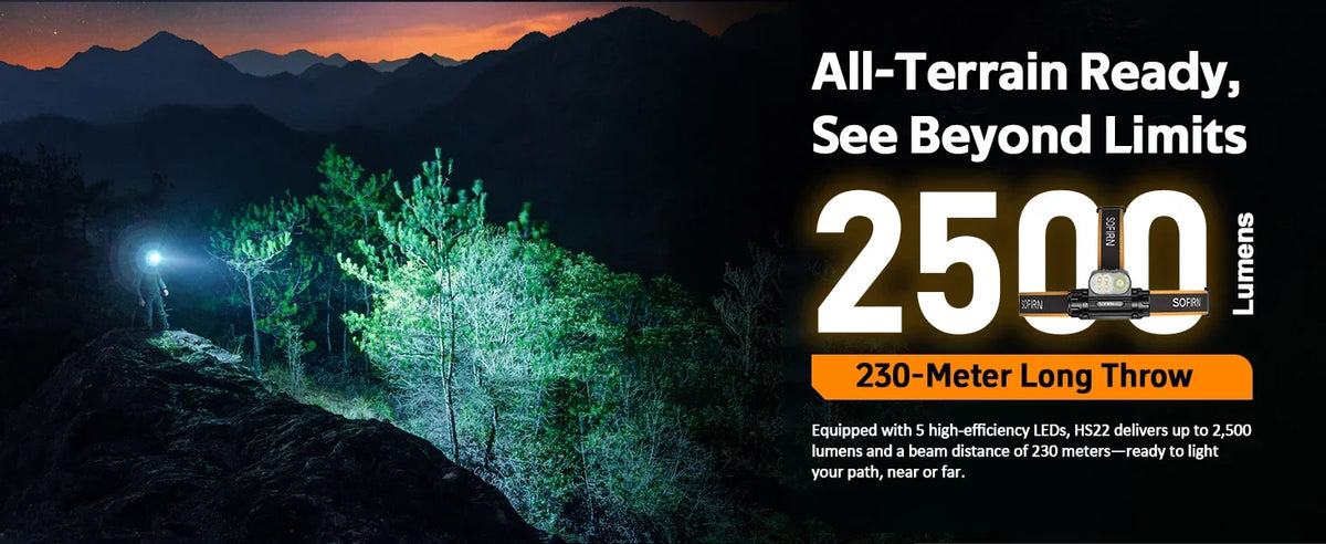 SOFIRN Headlamp HS22 2500lm 18650 4000mAh Flashlight 2700-6000K Stepless SFT25R LED Color Temperature Adjustment  Dual Switch