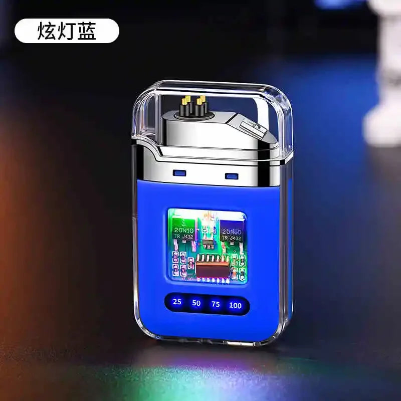 Electric Windproof Metal Lighter Double Arc Flameless Plasma Rechargeable USB Lighter LED Power Display Touch Sensor Lighters