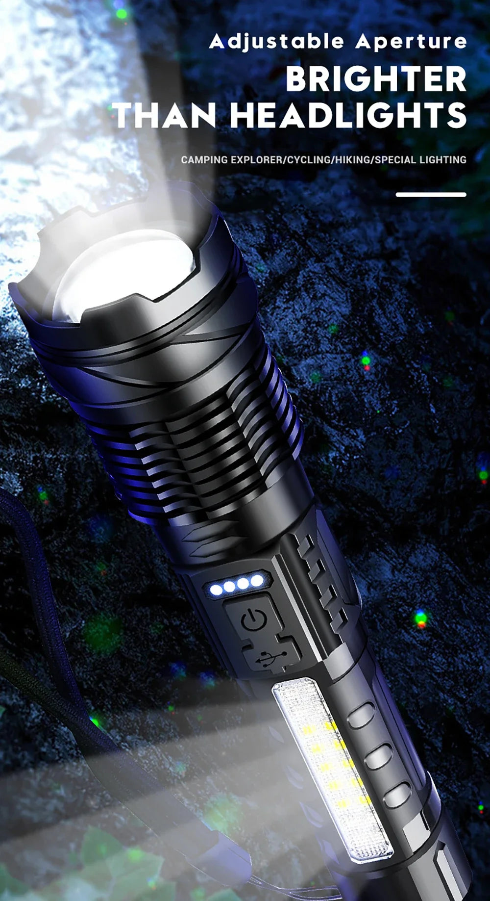 LED Flashlight Rechargeable Torch High Power Strong Light Flashlight Long Range Tactical Zoom Lamp Outdoor Camping Lantern