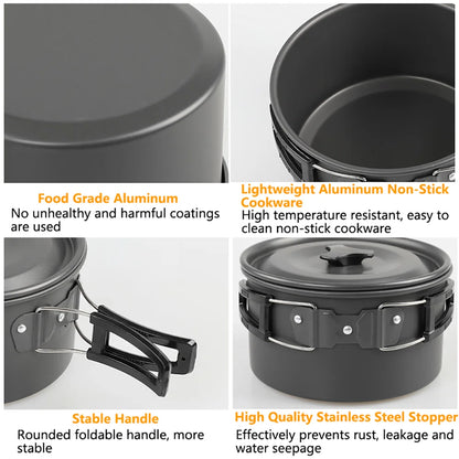 Camping Cooking Set Camping Cookware Travel Tableware Outdoor Picnic Set Teapot For 2-3 People Non-Stick Pots Assorted Sets