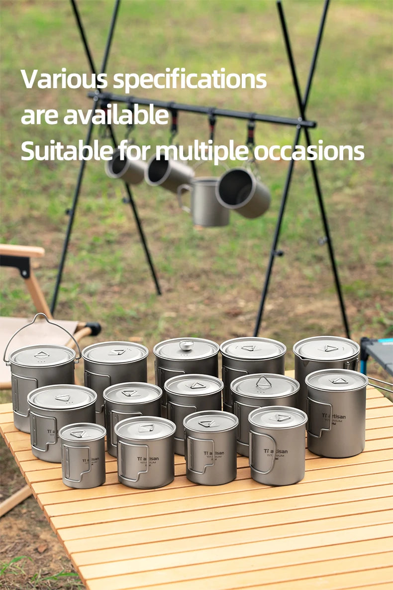 Tiartisan Titanium 750ml Foldable Coffee Mug Tea Cup With Lid Outdoor Camping Hiking Ultralight Portable Hanging Boiling Pot