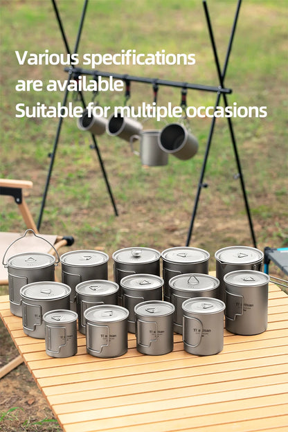 Tiartisan Outdoor Titanium Lightweight Portable Tea Coffee Cup Folding Handle Camping Water Mug for Hiking Travelling