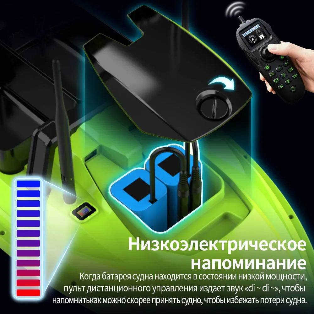 Sonar Bait Boat with Color Fish Finder Screen & Dual Hopper