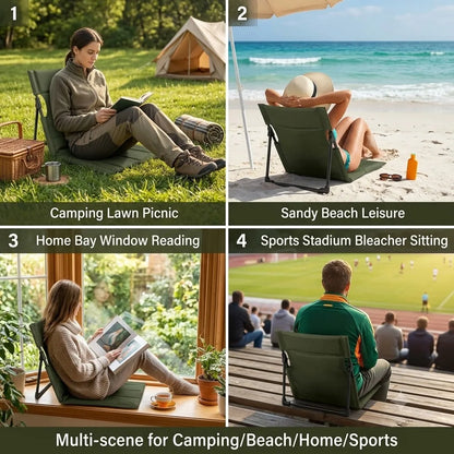 Lightweight Folding Low Back Chair, Portable Outdoor Leisure Recliner for Camping, Picnic, Fishing and Daily Outdoor Activities