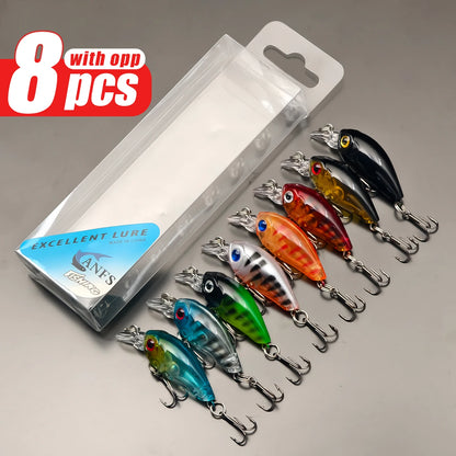 8pcs Crank Bait Minnow Fishing Lure Set Floating Artificial Bait Topwater Fishing Bait