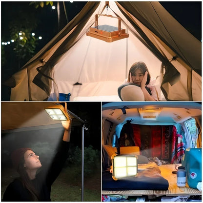 Portable Solar Flood Light LED Lantern Rechargeable Camping Lamp USB Charging Power Bank IP66 Waterproof Outdoor Tent Light