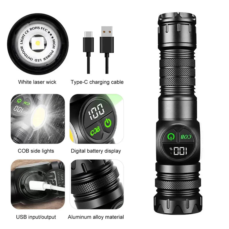 Super Powerful Flashlights USB Rechargeable LED Flashlight Magnetic Tactical Flashlight With COB Side Light Camping Fishing