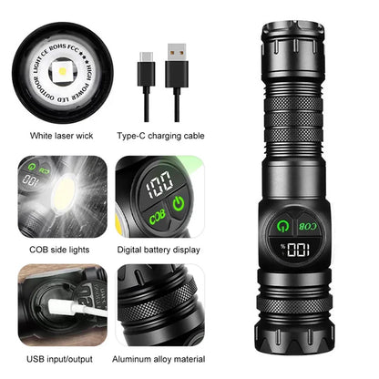 Super Powerful Flashlights USB Rechargeable LED Flashlight Magnetic Tactical Flashlight With COB Side Light Camping Fishing
