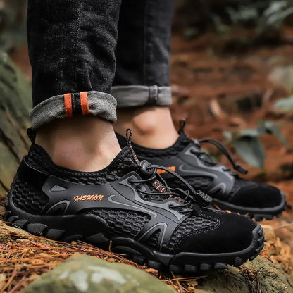 Men’s Outdoor Hiking Shoes – Anti-Slip Wear-Resistant Trekking & Jogging Sneakers (Breathable Trail Shoes, Khaki/Black/Brown/Gray)