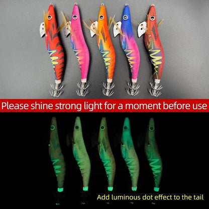 ShareShark 5Pcs/Set Luminous Squid Jig Hooks, 13.2cm 20g 3.5oz #   Shrimp Fishing Lures, Artificial Hard Prawn Bait for Fishing