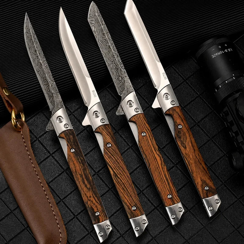Mini Damascus Pattern Folding Pen Knife Outdoor Knife Pocket Knife Slim Blade Comfortable Grip Sharp Blade Gadgets