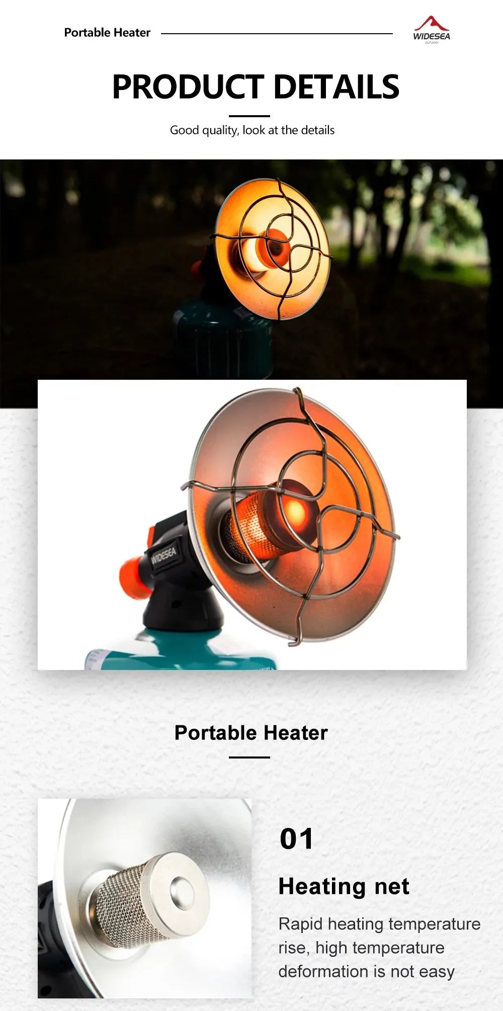 Widesea Camping Heater Portable Stainless Steel Fireplace for Winter Outdoor Stove Hiking Gas Burner Heating Survival Equipment