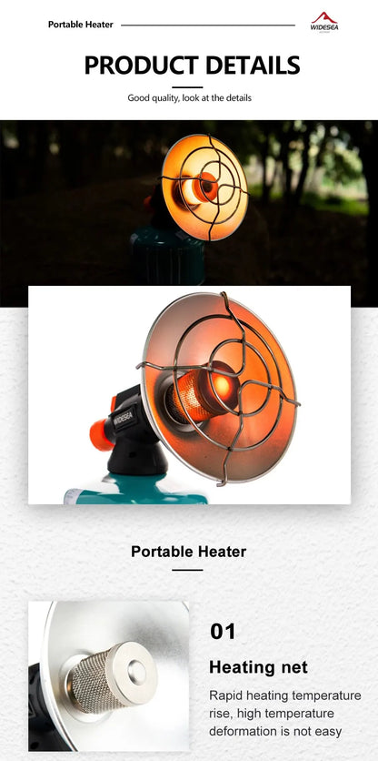 Widesea Camping Heater Portable Stainless Steel Fireplace for Winter Outdoor Stove Hiking Gas Burner Heating Survival Equipment