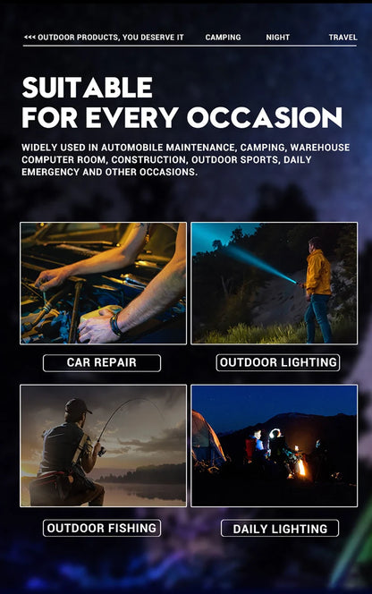 LED Flashlight Rechargeable Torch High Power Strong Light Flashlight Long Range Tactical Zoom Lamp Outdoor Camping Lantern