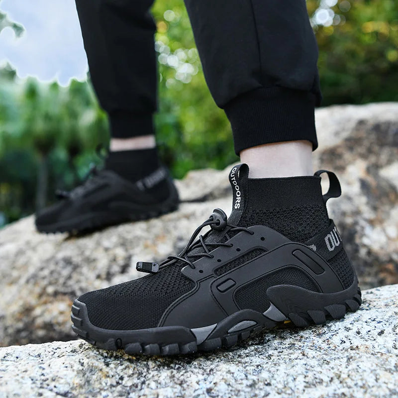 Men’s Wading Hiking Sneakers – High-Top Slip-Resistant Outdoor Fishing Boots, Breathable Mesh Ankle Shoes