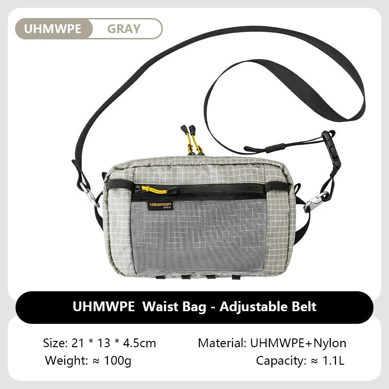 HIKEMAN Dyneema Fiber Waist Pack 1.1L Waterproof UrltraLight Multi Pocket for Cycling Running Hiking Camping Outdoor Sports