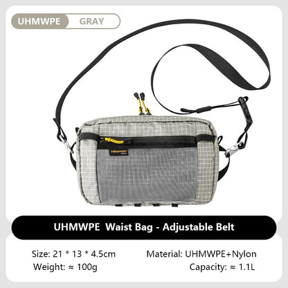HIKEMAN Dyneema Fiber Waist Pack 1.1L Waterproof UrltraLight Multi Pocket for Cycling Running Hiking Camping Outdoor Sports