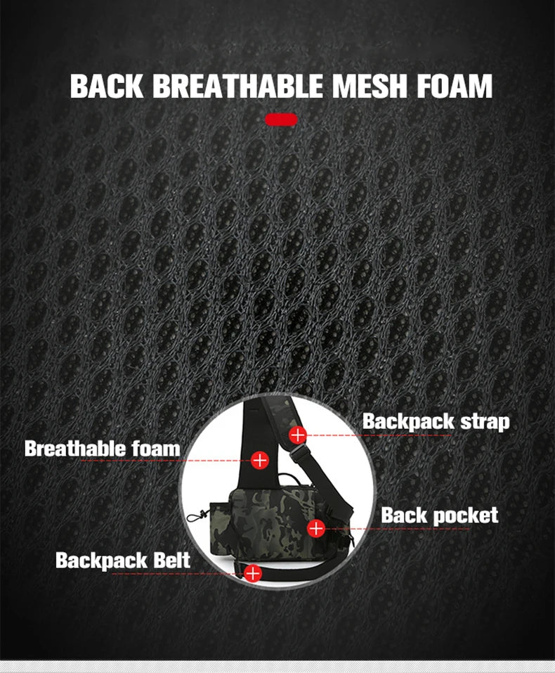 Fishing Tackle Sling Backpack with Rod Holder