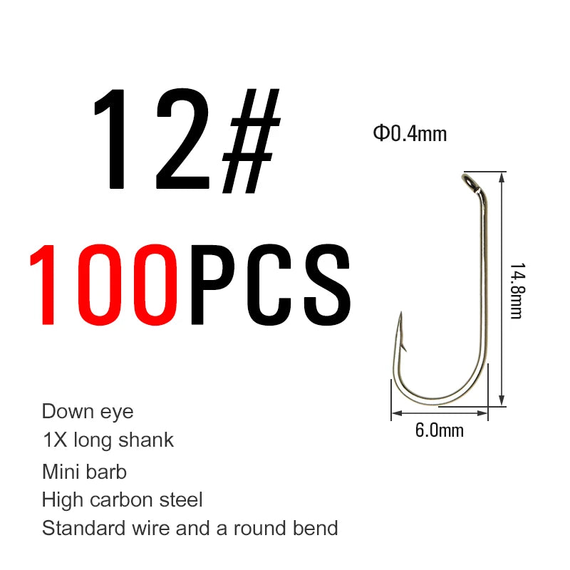 Vtwins 1X Long Shank Fly Tying Hooks (100 Pack)