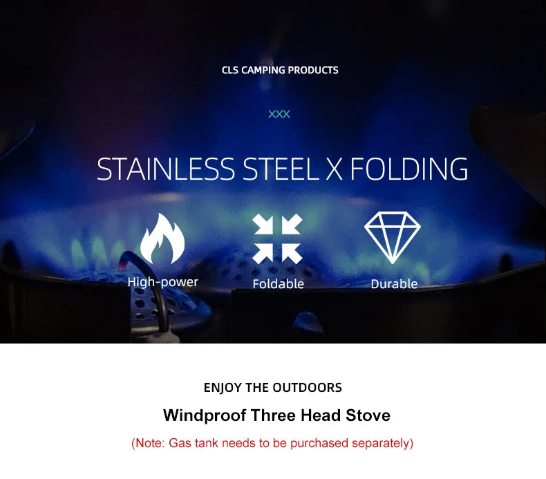 Newest Arrival Outdoor Portable Three Head Stove Camping Windproof Stove Camping Picnic Burner Outdoor Foldable Gas Stove