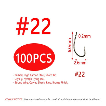 Fine Wire Curved Nymph Hooks #12-22 (100 Pack)